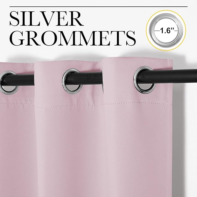 NICETOWN Gray Curtain Blackout Drape Panel, Single Panel, 34 x 84 inch, Baby Pink, 3 Pass Microfiber Noise Reducing Thermal Insulated Window Drapery with Grommet