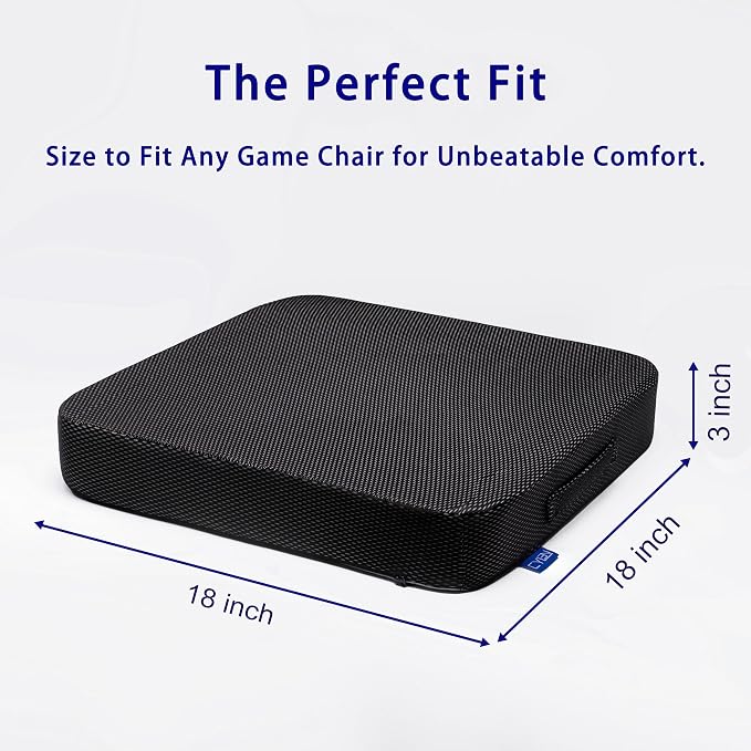 Ifoam Gel Infused Memory Foam Layer Wheelchair Cushion - Seat Cushion for Wheelchair-Office Chair, Kitchen Chair-Pressure Sore and Tailbone Pain Relief-High Dense Polyfoam Base (Black, 18×18×3 inch)