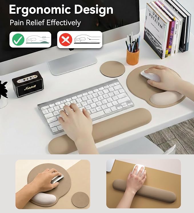 Mouse Pad with Keyboard Wrist Rest,Ergonomic Mouse Pad Wrist Support PU Base with Coaster,Mousepad with Nonslip Base for Computer Laptop Keyboard Home&Office