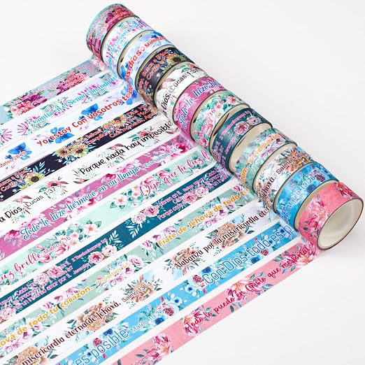 24 Rolls Back to School Christian Washi Tape Gifts Bulk Graduation VBS Religious Scripture Spanish Floral Bible Verse Washi Tape for Bible Journaling Crafting Students BibleStudy Stationery