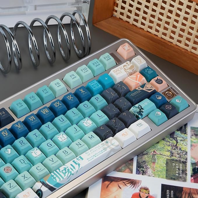 Custom PBT Keycaps，Japanese Anime Gradient Green Keycap Dye-Sublimation Cherry Profile Key caps Set Compatible with 60%/65%/75% Gateron Mechanical Gaming Keyboards
