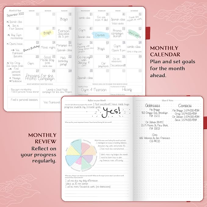 Legend Undated Weekly Planner – Goal Planner Journal & Organizer Notebook – Agenda Book with Monthly Calendar & To-Do List, A5 (Red)
