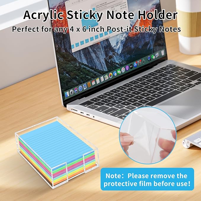 Acrylic Sticky Note Holder, 4 x 6 Inch Post It Note Holde | Clear Cute Sticky Note Dispenser, Thick Notepad Holder, Acrylic Desk Organizer for Office, Home, Dorm, Classroom Desk