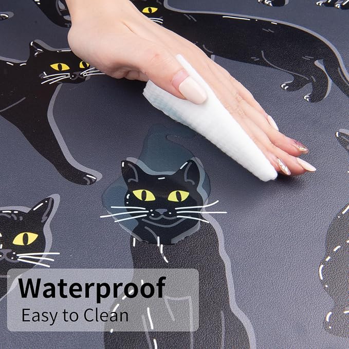 Colorful Star Black Large Mouse Pad, Cute Cat Waterproof Office Desk Mat, Non-Slip Gaming Mouse Pad, XXL PC Laptop Protector Pads, PU Leather Desk Writing Pads for Office Home, 31.5" x 15.7"