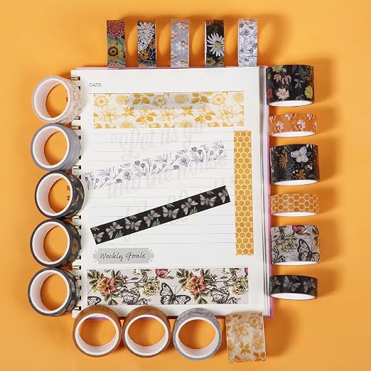 Mr. Pen- Washi Tape Set, 20 Rolls, Assorted Sizes, 4.37 Yards/Roll | Washi Tape for Scrapbook, Arts, Crafts, Journals and Planners, Golden Hives Theme