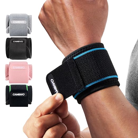 CAMBIVO Wrist Brace 2 Pack, Adjustable Compression Wrist Support for Carpal Tunnel, Tendonitis Pain Relief, Wrist Wraps for Weightlifting, Gym Fitness, Sleeping Night Support, Men Women
