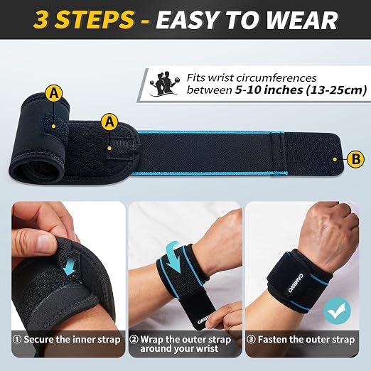 CAMBIVO Wrist Brace 2 Pack, Adjustable Compression Wrist Support for Carpal Tunnel, Tendonitis Pain Relief, Wrist Wraps for Weightlifting, Gym Fitness, Sleeping Night Support, Men Women
