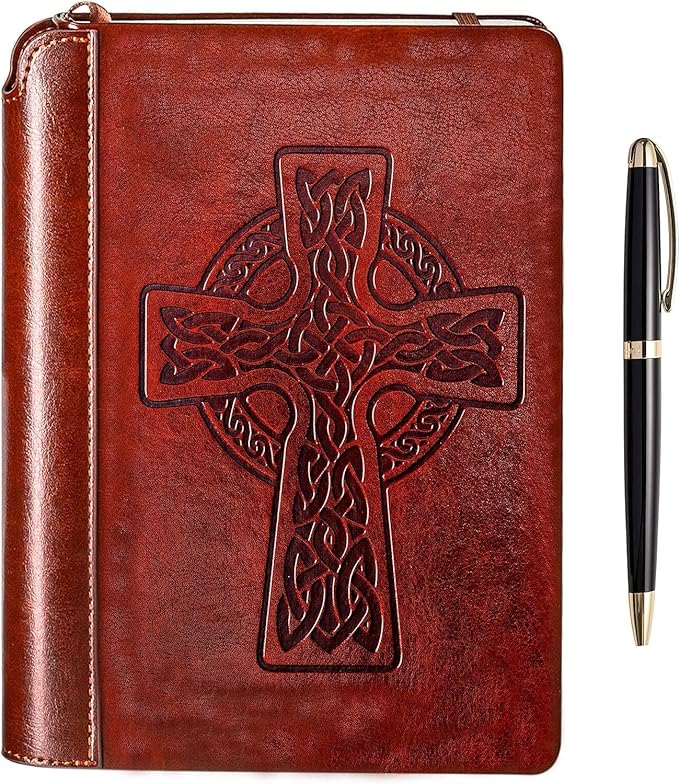SETTINI® Lined Journal - Celtic Cross Journal for Writing Gift Set - Hardcover Vegan Leather, Includes Luxury Pen in a Unique Pen Holder, 192 Pages, A5, Birthday Gift, Bible Journal, Journal for Men & Women