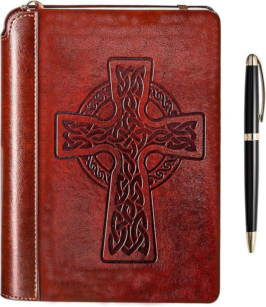 SETTINI® Lined Journal - Celtic Cross Journal for Writing Gift Set - Hardcover Vegan Leather, Includes Luxury Pen in a Unique Pen Holder, 192 Pages, A5, Birthday Gift, Bible Journal, Journal for Men & Women
