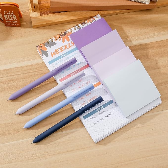 BAYTORY 320 Sheets Gradient Sticky Notes, 4 Pcs Rotatable Colored Gel Pens, Aesthetic Self-Stick Note & Multicolored Ink Pen, Colorful Memo Pads Easy to Post for Note Taking (Gradient Purple)
