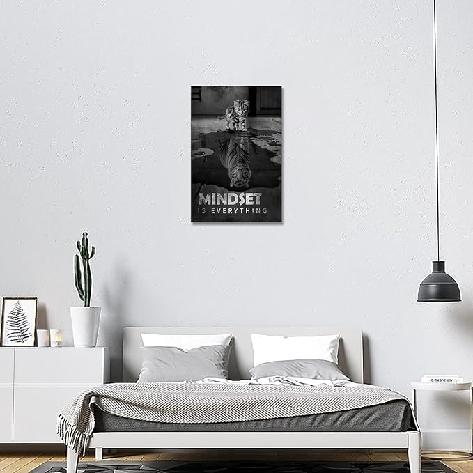 Inspirational Canvas Prints Cat Tiger Wall Art Mindset Pictures Motivational Quotes Animal Poster for Office Decor Framed Ready to Hang 20x30inches