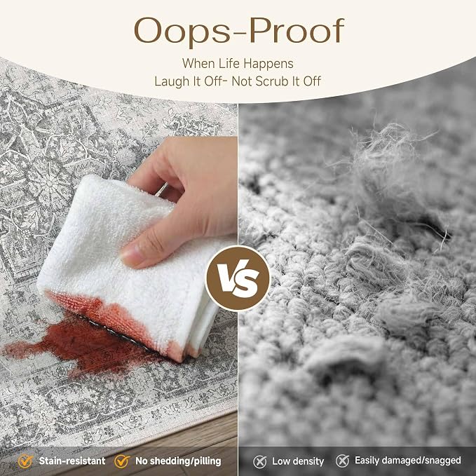 PureCozy Gray 6x9 Area Rug Washable Vintage Living Room Carpet Non Slip Retro Distressed Low Pile Soft Oriental Medallion Thin Large Grey Throw Rug for Office Bedroom Dining Room Playroom