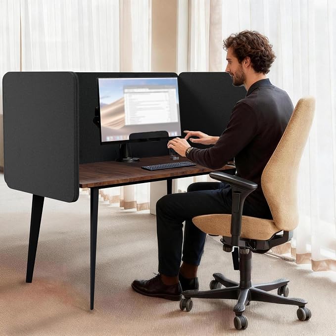 Desk Privacy Panel 24 x 60 Inch,Sound Absorbing & Proof Desk Divider for Office, Clamp-on/Screw-on Acoustic Desk Back Panel Partition, Dark Gray