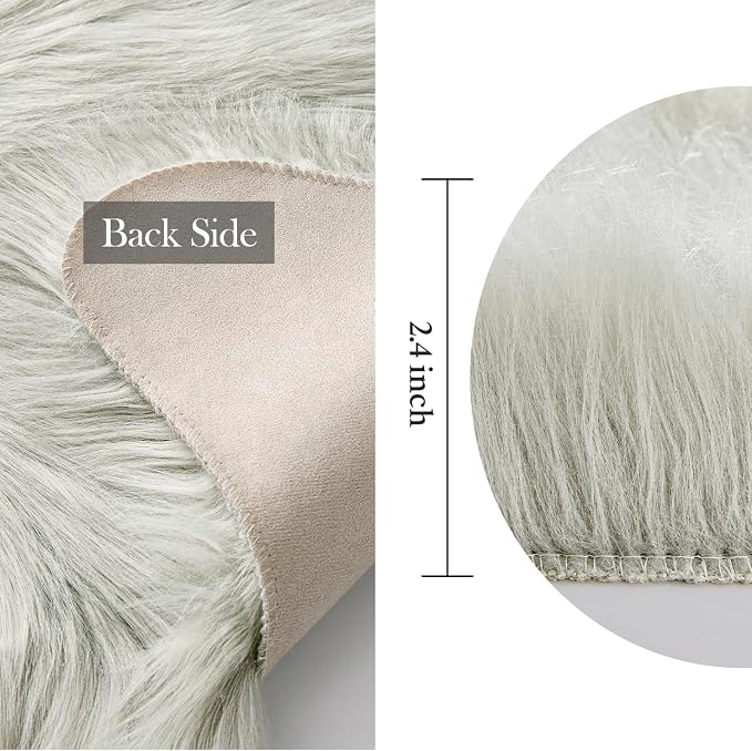 MIULEE Luxury Soft Fluffy Area Rug 3x5 Feet, Faux Fur Sheepskin Rug Decorative Plush Shaggy Carpet for Bedside Sofa Floor, Light Grey
