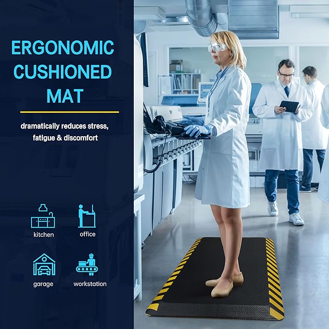 FEATOL Anti Fatigue Mat Industrial, Ergonomic Standing Floor Mat for Work for Stand -Safety Support for Leg & Back Pain(Yellow Border, 24" x 36", 1PC)
