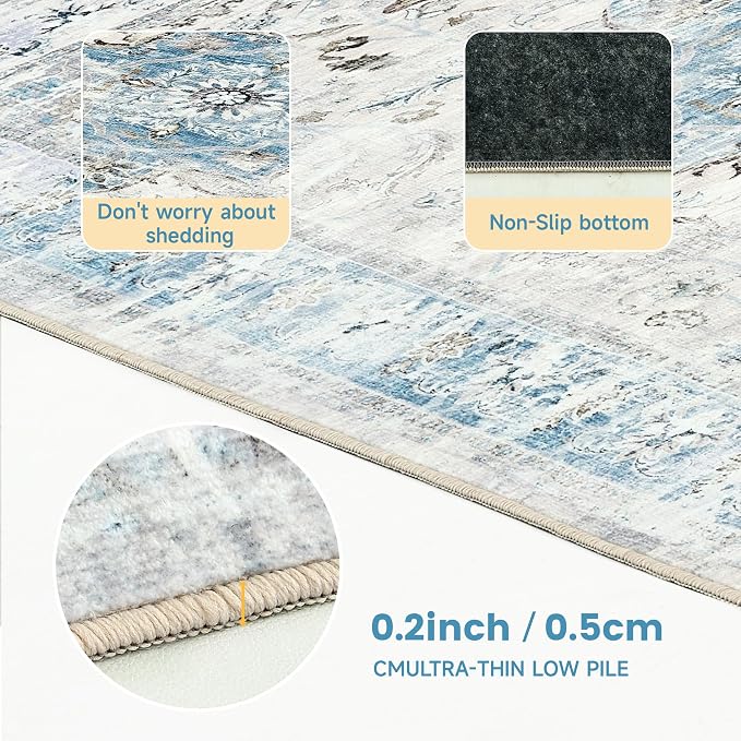 Office Chair Mat for Hardwood Tile Floor, 36"x48"Anti-Slip Under Desk Carpet Protector for Rolling Computer Chair Mat, Machine Washable Office Area Carpet (Chenille,Light Blue)