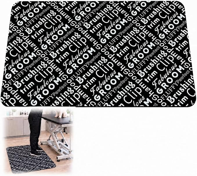 Pet Groomer Antifatigue Standing Mat, 43 x 27 Inch Large Non Slip Cushioned Ergonomic Mat PVC & Foam Pad for Pet Shop Employees, Kitchen Floor, Office Standing Desk, Store Floors, Black