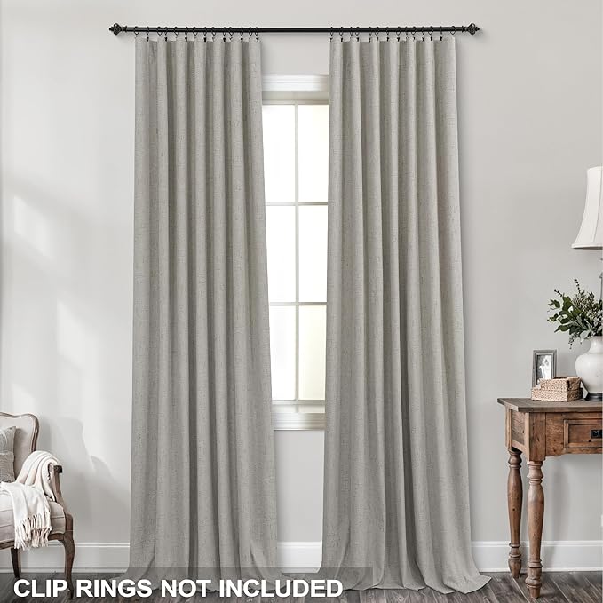 KOUFALL Neutral Blackout Curtains for Living Room Bedroom,Mushroom Taupe Greige Linen Noise Reducing Soundproof Sound Proof Curtains for Office Window at Home 84 Inches Long