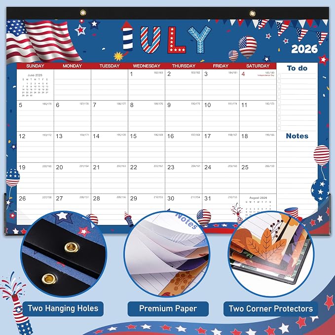 2026-2027 Desk Calendar - July 2026 - December 2027, 2026-2027 Calendar, 17" x 12", 18 Months Calendar, Seasonal Desktop Calendar, Notes Section