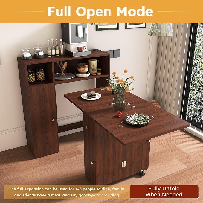 Multifunctional Folding Dining Table with Wall-Mounted Sideboard & Storage for Small Apartments