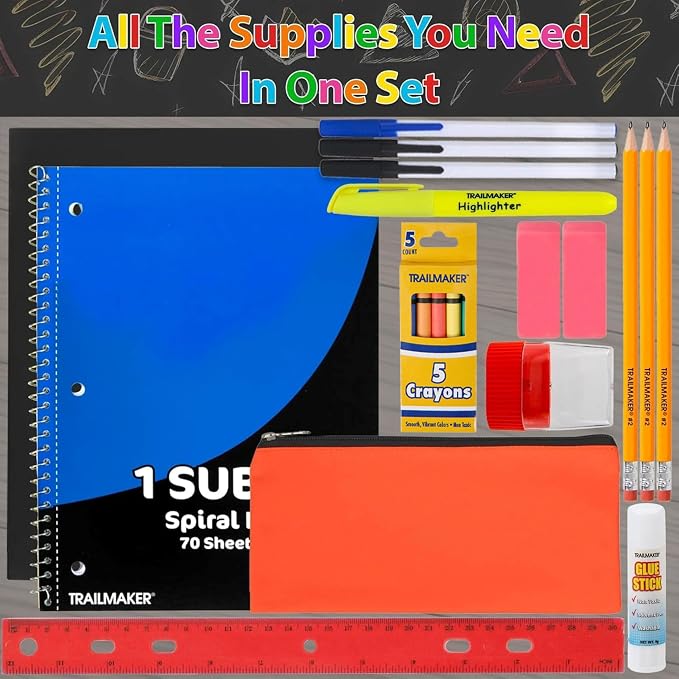 Trailmaker 960 Pack Bulk School Supply Kits | 20 Piece Classroom Supply Sets for Elementary & Middle School | Notebooks, Pencils, Crayons & Essentials | For school drives, classrooms, nonprofits & student donations