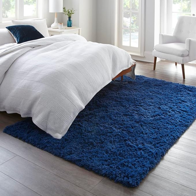 Ophanie 5x8 Blue Rugs for Living Room,Kids Rug,Playroom Navy Area Rugs for Boys Girls Teen Decor,Fluffy Fuzzy Soft Plush Shaggy Bedside Floor Bedroom Carpet for Teen with Over 99 pcs Pile fibers