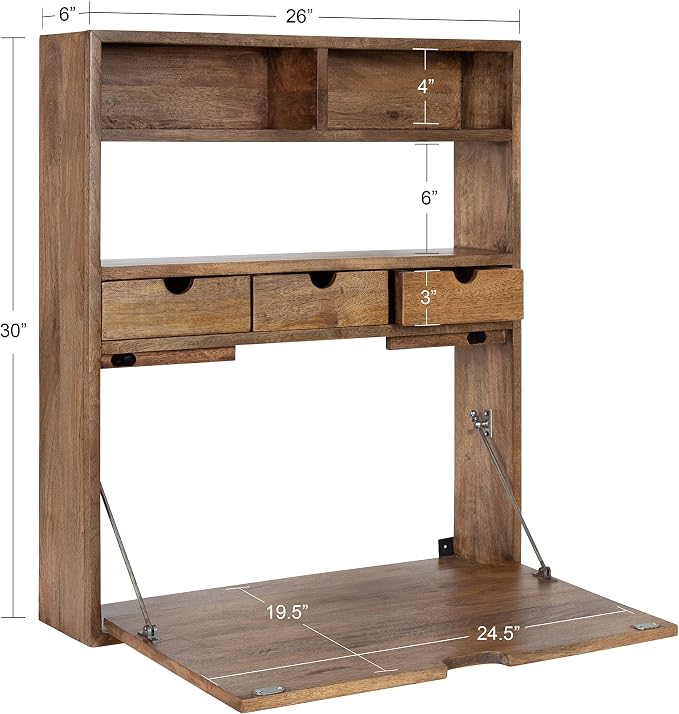 Kate and Laurel Georgie Rustic Wood Floating Desk; 26 x 6 x 30; Natural Wood; Bohemian Computer Desk for Home Office with Folding Design