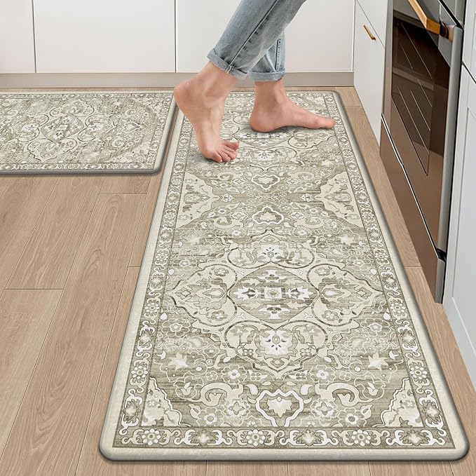 Ileading Anti Fatigue Kitchen Rugs Sets of 2 Cushioned Kitchen Mats for Floor Waterproof Kitchen Mat Set Non Slip Comfort Standing Mat for Kitchen, Office, Sink, Laundry