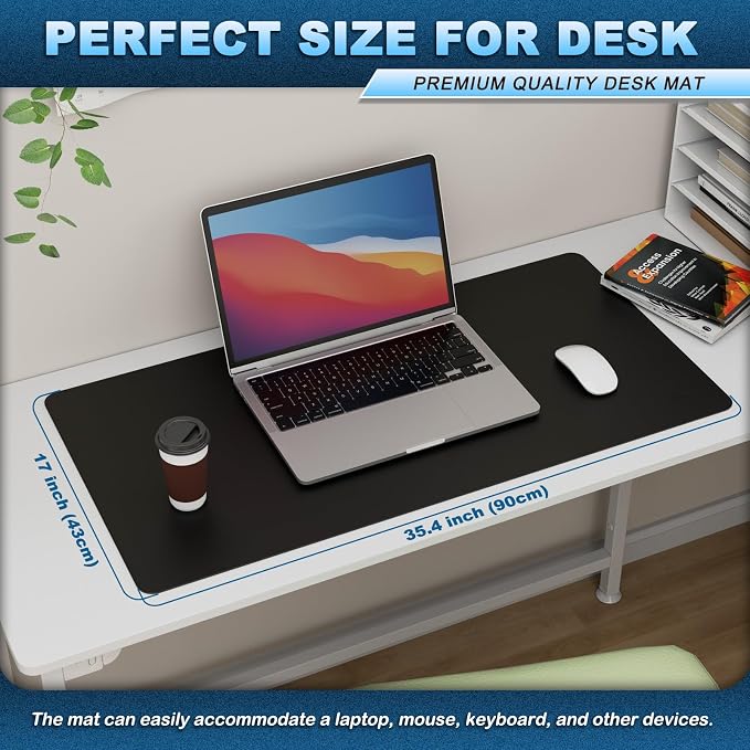 K KNODEL Large Desk Protector Mat and Pad for Office (Black, 17" x 35.4") | Waterproof Desk Mat, Desk Pads and Blotters, Desktop Mat, Desk Protector and Cover, Office Computer, Laptop and Keyboard Mat