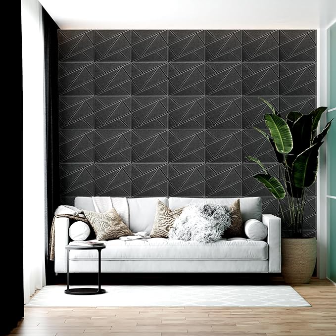 Art3dwallpanels 18 Pack Acoustic Panels 12" X 12" Soundproof Wall Panels Sound Dampening, 3D Self Adhesive Wall Decor Peel and Stick Absorbing Panels, Black