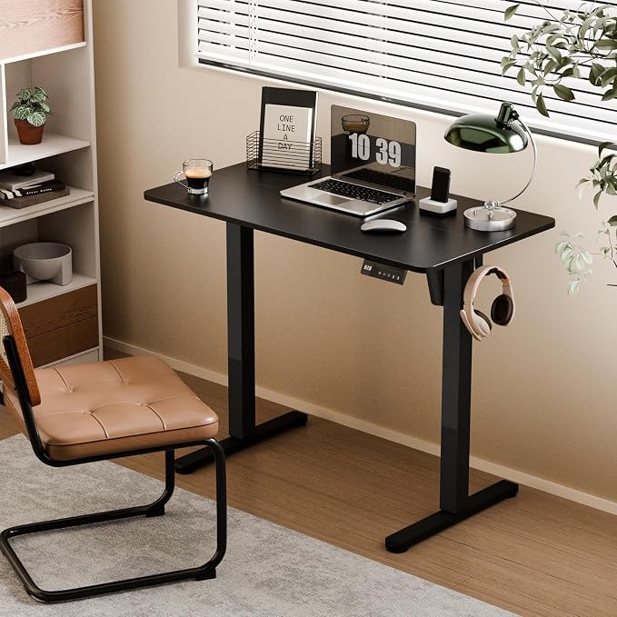 35" Electric Standing Desk, Small Sit Stand up Desk, Black | Height Adjustable Computer Desk for Home Office, Compact Work & Gaming Desk with Cable Management and Stable Steel Frame