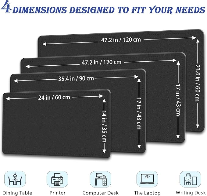 Non-Slip Desk Pad, 24" x 14" Large Mouse Pad, PU Leather Desk Mat with Suede, Laptop Desk Pad, Waterproof Keyboard Pad, Desk Blotter for Office/Home/Decor (Black)