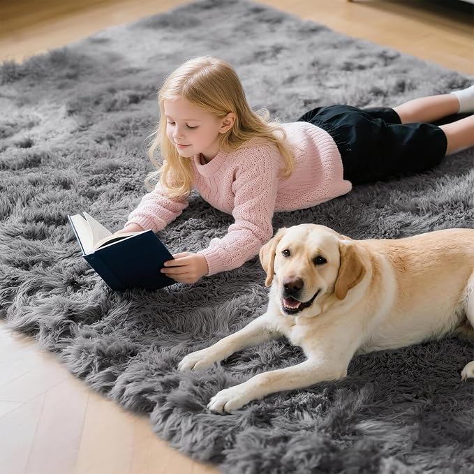 Ultra Soft Shag 8x10 Gray Area Rug – 8x10 Rugs for Living Room, Non-Slip, Fluffy Plush Large Carpet, Shaggy Furry Rug for Bedroom, Dorm, Kids and Girls Room, Nursery, Home Office Décor