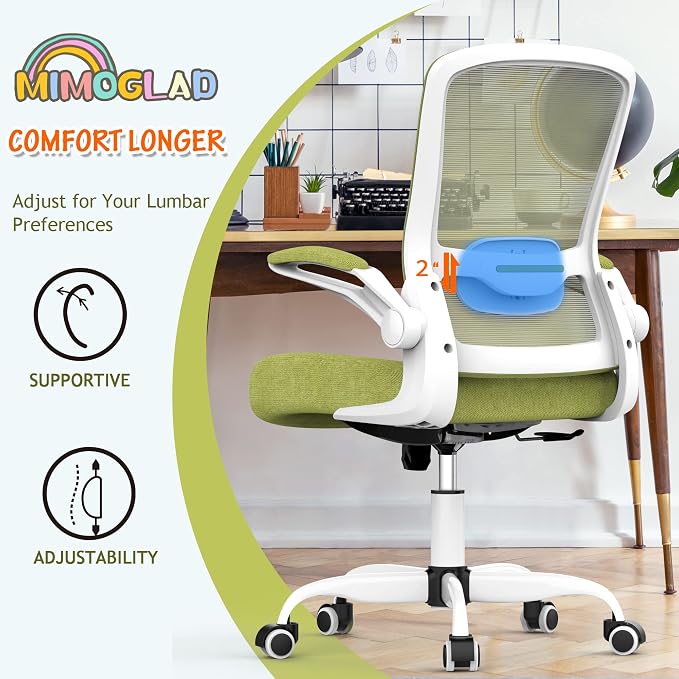 Mimoglad Ergonomic High Back Mesh Office Chair, Adjustable Lumbar Support, Thickened Seat Cushion (Modern, Green Pear)