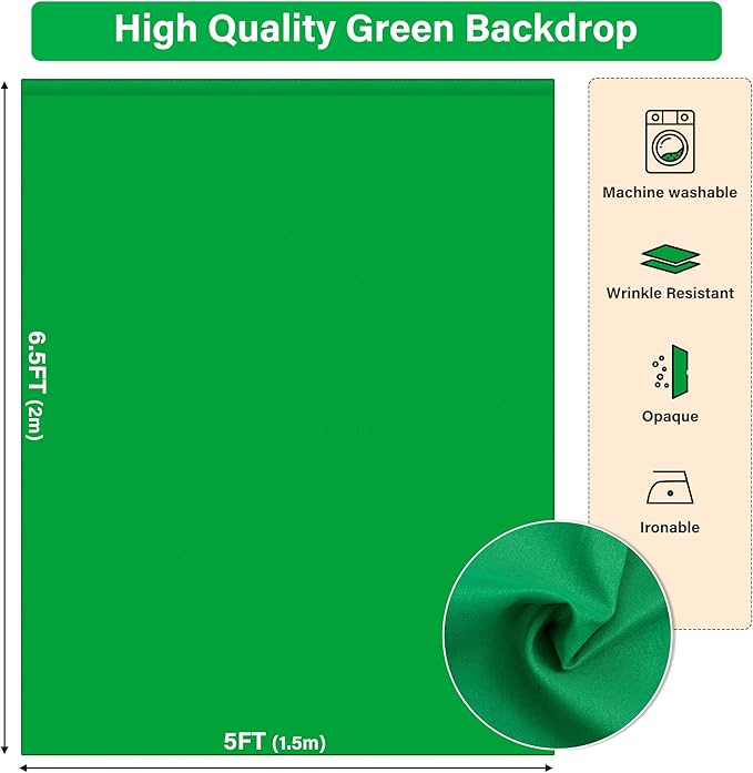Green Screen Backdrop Kit 6.5X5ft,Portable greenscreen Background with Stand,Adjustable T-Shape Photo Backdrop Stand for Photography, Streaming,Video,Studio,Party,Zoom