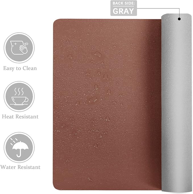 Aothia Double-Sided PU Leather Desk Pad - Non-Slip Large Mouse Pad & Desk Mat for Office, Home - Waterproof, Easy to Clean, Durable Dual-Sided Surface (Brown, 36" x 17")