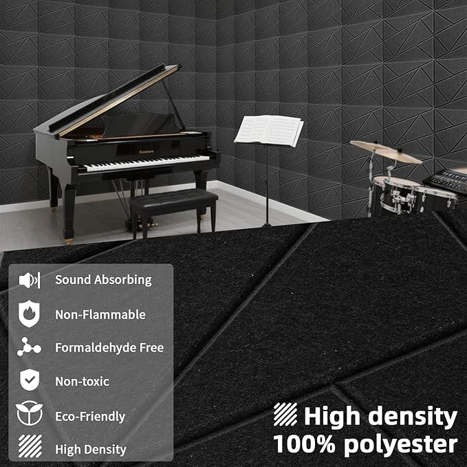 Art3dwallpanels 18 Pack Acoustic Panels 12" X 12" Soundproof Wall Panels Sound Dampening, 3D Self Adhesive Wall Decor Peel and Stick Absorbing Panels, Black