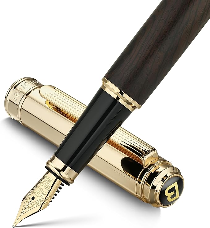 BEILUNER 316 Fountain Pen,Stunning Luxury Blackwood,24K Gilded Nib(Medium),Gorgeous 24K Gold Finish, Ink Converter,Trustworthy Gift for Men&Women-Elegant,Executive,Graduation Pens for Writing, BK-M