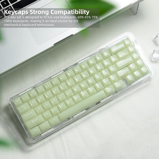 Womier Keyboard Keycaps Jelly - Ceramic Keycaps Style, Clear Creamy Matcha Green Key Cap Shine Through Custom 60 65 75 100 Percent for Cherry MX, Outemu, Gateron Mechanical Keyboards (MDA Profile)