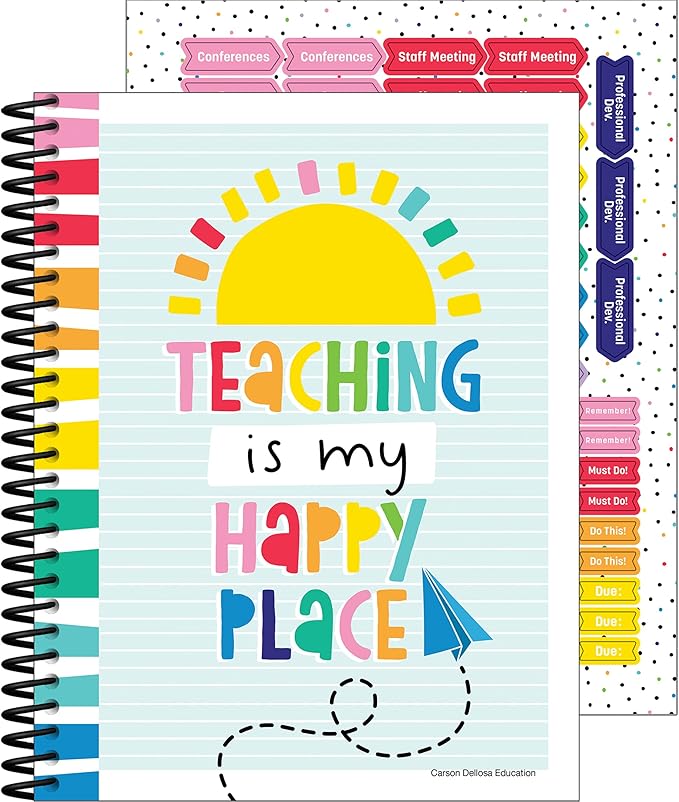 Carson Dellosa Happy Place Teacher Planner 2026-2027, Undated 8" x 11" Lesson Plan Book with Retro Stickers, Class Schedule, Weekly Calendar, Classroom Must Haves, Homeschool and School Supplies