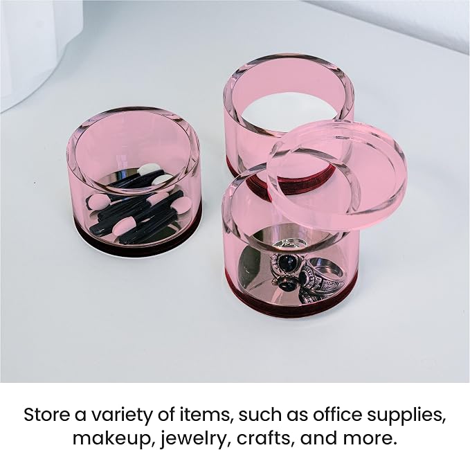 3-Tier Stackable Acrylic Holder- Stylish Desk Organizer and Storage for Office or Home – Transparent Round Design, Pink with Silver Metal Base