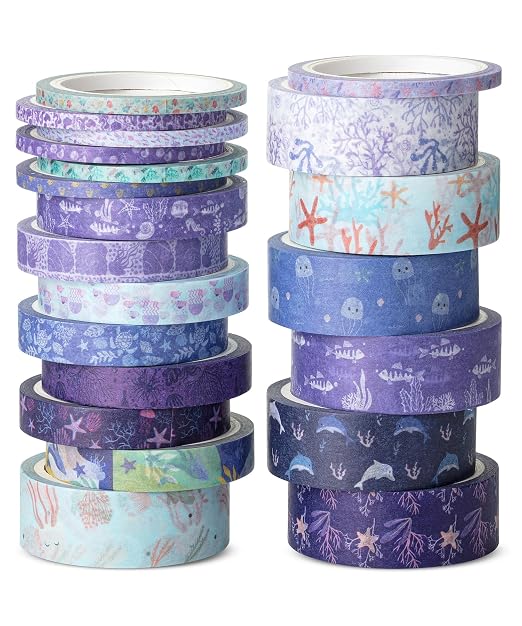Mr. Pen- Washi Tape Set, 21 Rolls, Assorted Sizes, 5 Yards/Roll | Washi Tape for Scrapbook, Arts, Crafts, Journals and Planners, Tide & Bloom Design