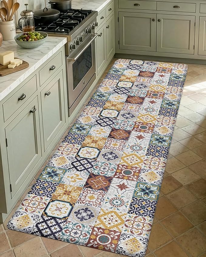 DEXI Anti Fatigue Kitchen Mats for Floor, 23x86, Cushioned Standing Padded Mat Waterproof, Comfort Runner Rug for Laundry Room Office, Colorful Checkered