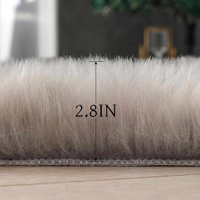 linmopm Faux Fur Sheepskin Rug, Grey, 3x4 ft | Shag Fluffy Fuzzy, Rectangle, High-Density Cushion, For Bedroom Bedside Living Room, Plush Sofa Cover