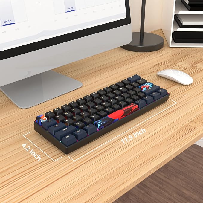 60 Percent Gaming Keyboard Mechanical with Linear Red Switch, 60% Wired Ultra-Compact Mini Keyboard Rainbow with PBT Keycaps for Ps4/Ps5/Xbox(61 Blue)