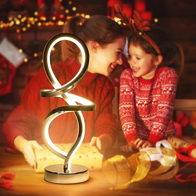 Mayful RGB Modern Table Lamp with 15W LED Unique Spiral Design, Silver Small Bedside Lamp & Nightstand Lamp, Touch Dimmable with 7 Colors & 10 Modes for Bedroom, Living Room, Nightstand, Office