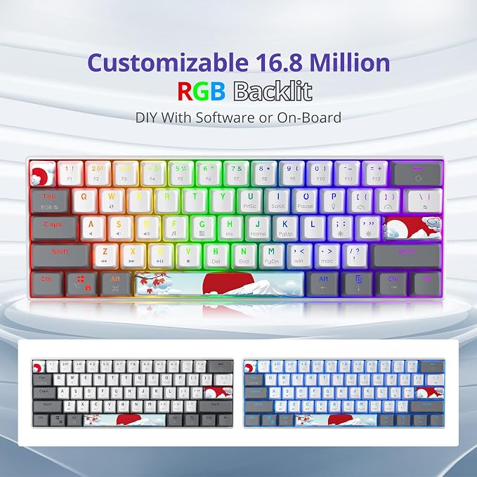 60% Mechanical Keyboard 61-Key Wired Gaming Keyboard with Red Switch RGB Lighting Effect PBT Keycaps Ultra-Compact Mini Keyboard Suitable for Win/Mac(61 White)