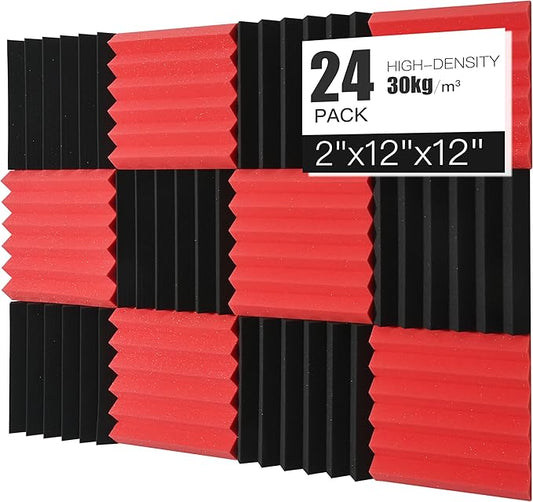 Acoustic Foams Panels 24 Pack 2" x 12"x 12" Sound Proof Foam Panels for Walls High Density and Fire Resistant Soundproofing Panels Soundproof Studio Wedges Sound Dampening Panels