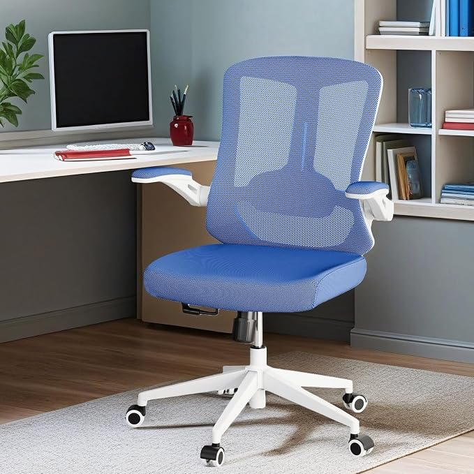 Office Chair (02BLue) | Smooth-rolling casters, space-saving design, height adjustable, for home office and gaming, sturdy construction