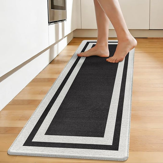 Anti Fatigue Kitchen Mats Memory Foam Cushioned Rugs Non Skid Kitchen Rugs Comfort Standing Desk Mats for Floor, Office, Home, Laundry Room Waterproof & Ergonomic Black 17.3 Inch x 47.2 Inch